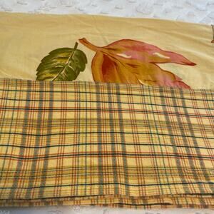 Vintage April Cornell Originals Tablecloth Fall Leaves Plaid 40" Square Cotton